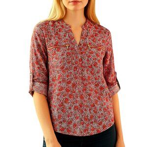 Michael Kors Oversized V-Neck Band Collar Pullover Blouse Excellent Cond - Small